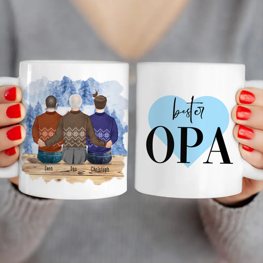 Personalisierte Tasse für Opa (2 Männer + 1 Opa) - Weihnachtstasse