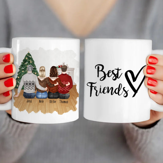 Personalisierte Tasse - Beste Freunde (2 Frauen + 2 Männer) - Weihnachtstasse