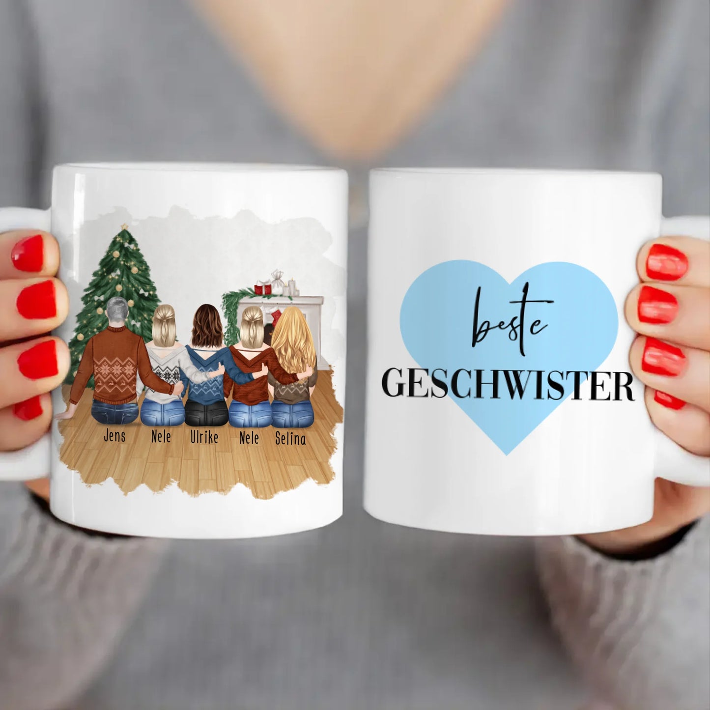 Personalisierte Tasse mit Bruder/Schwester (4 Schwestern + 1 Bruder) - Weihnachtstasse