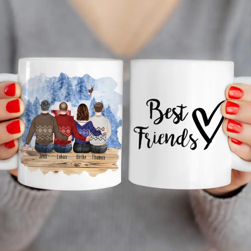 Personalisierte Tasse - Beste Freunde (1 Frau + 3 Männer) - Weihnachtstasse