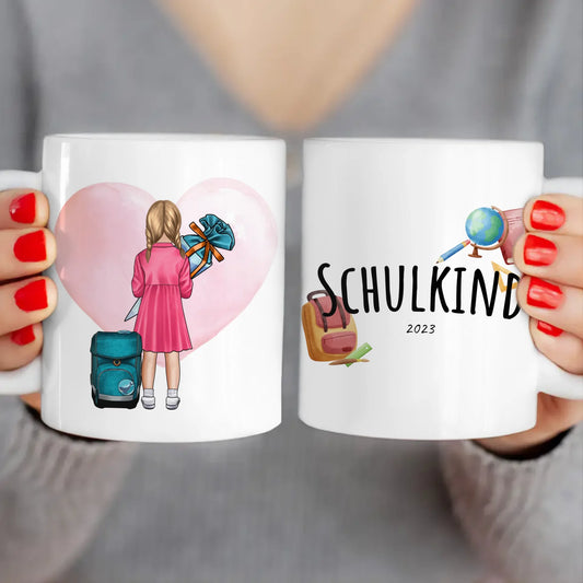 Personalisierte Tasse - Geschenk zur Einschulung (1 Mädchen)