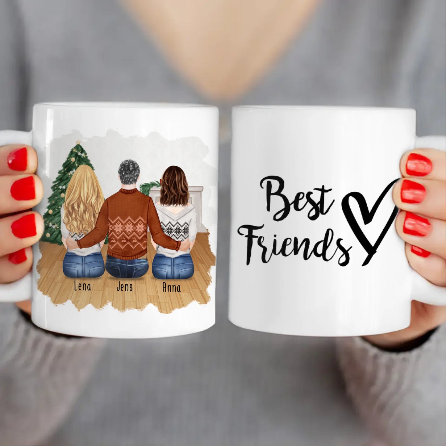 Personalisierte Tasse - Beste Freunde (2 Frauen + 1 Mann) - Weihnachtstasse