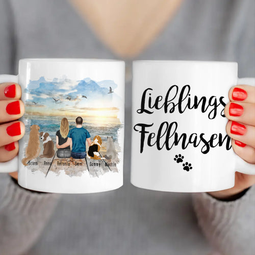 Personalisierte Tasse - 1 Frau + 1 Mann (Paar/Pärchen) + 1-5 Hunde/Katzen