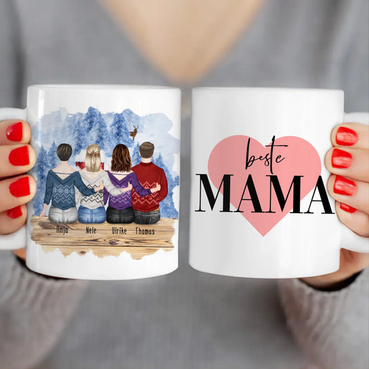 Personalisierte Tasse mit Mutter/Tochter/Sohn (2 Töchter + 1 Sohn) - Weihnachtstasse