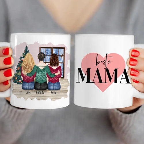 Personalisierte Tasse mit Mutter/Tochter (2 Töchter) - Weihnachtstasse