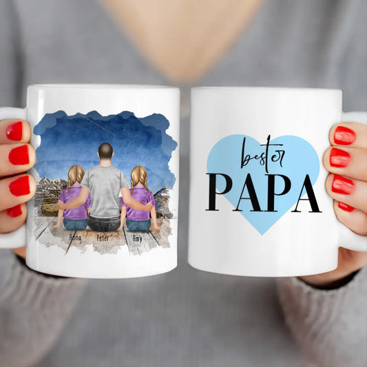 Personalisierte Tasse mit Vater/Kind (2 Kinder + 1 Vater)