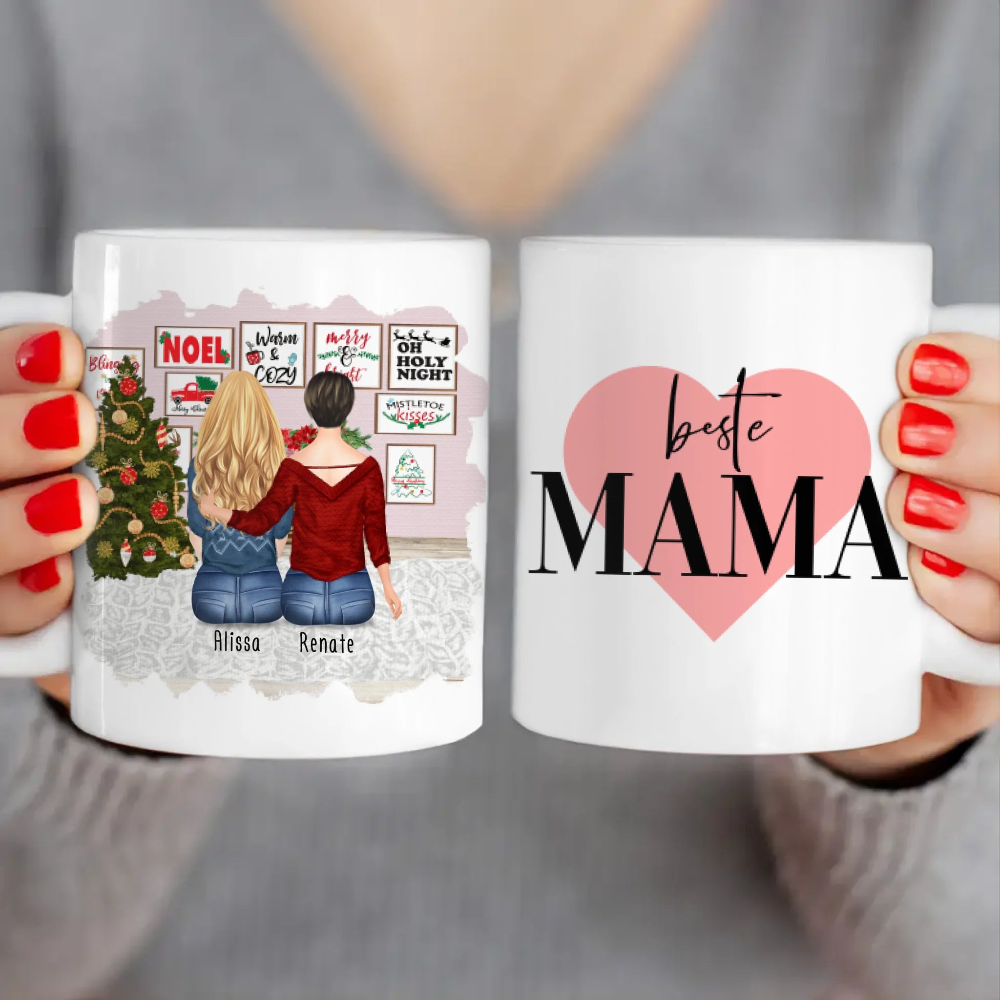 Personalisierte Tasse mit Mutter/Tochter (1 Tochter) - Weihnachtstasse