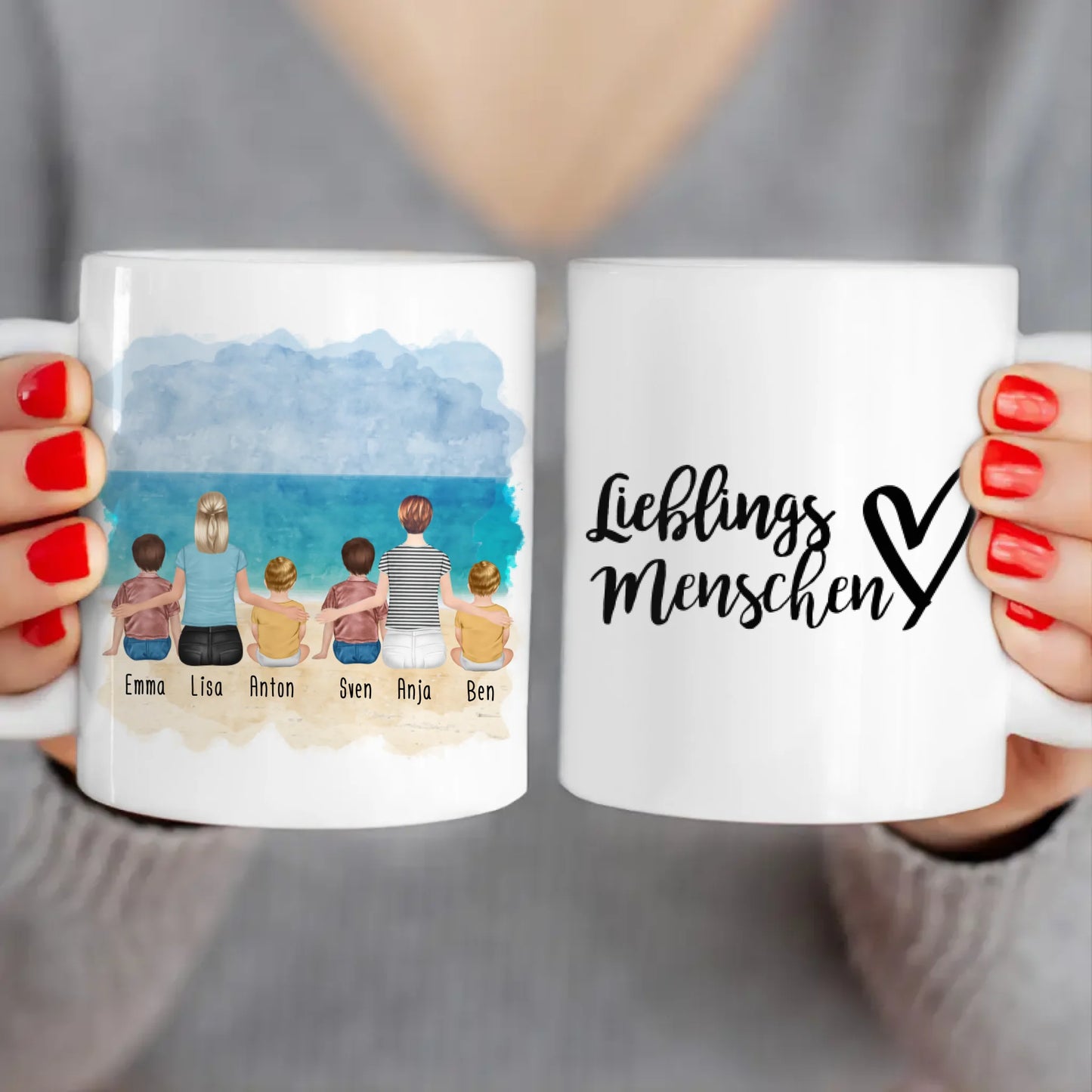 Personalisierte Tasse - 2 Frauen + 2 Kinder + 2 Babys