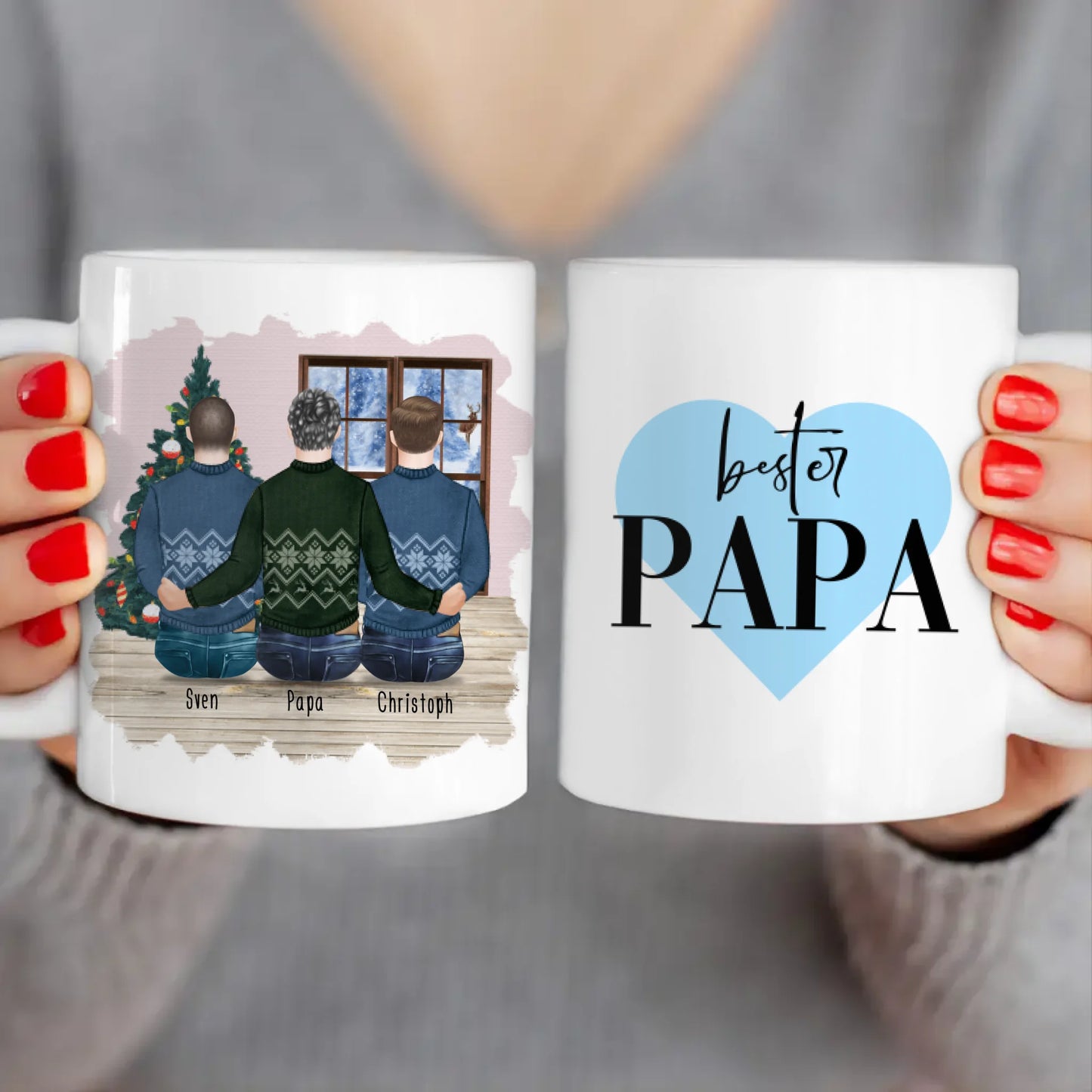 Personalisierte Tasse mit Vater/Sohn (2 Söhne) - Weihnachtstasse