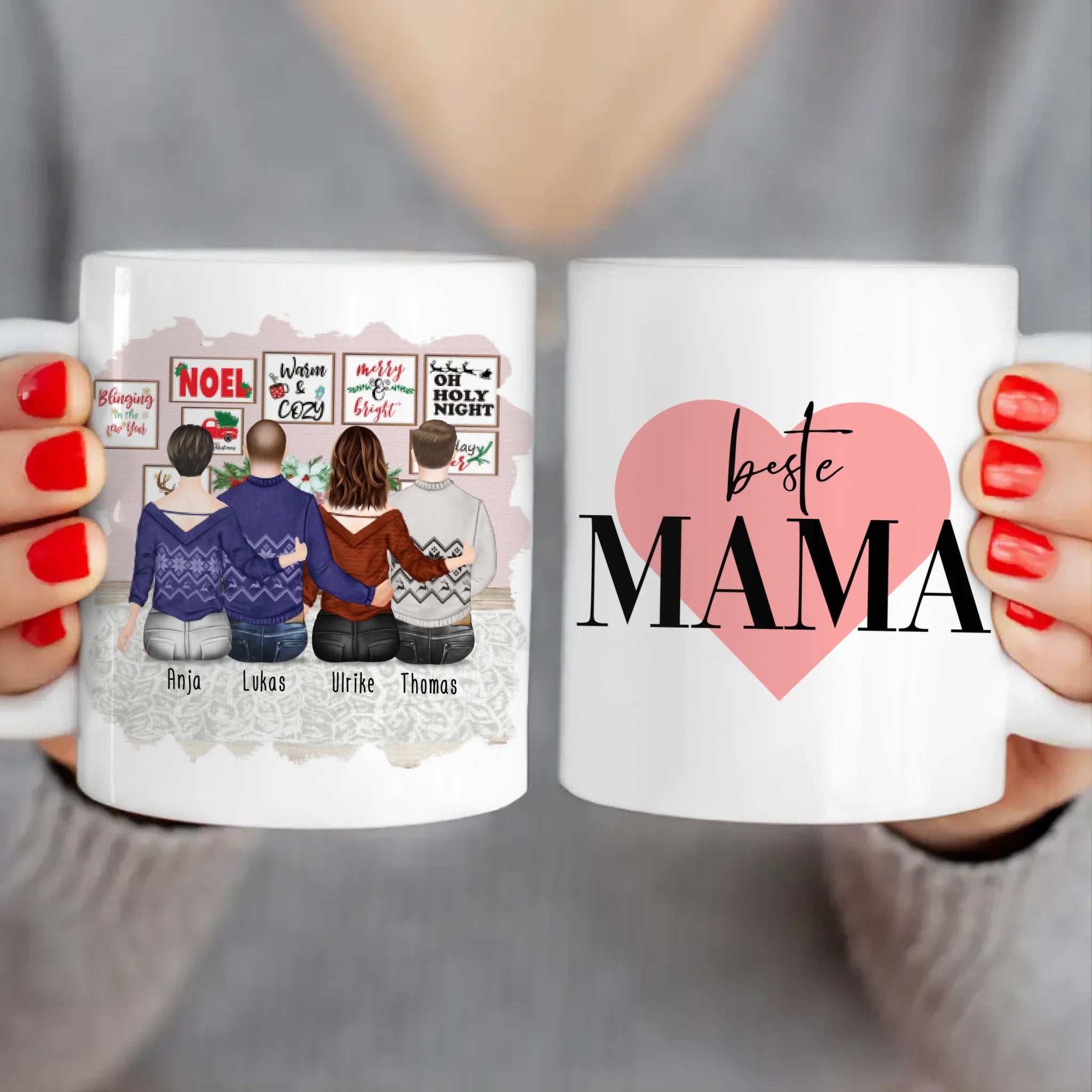 Personalisierte Tasse mit Mutter/Tochter/Sohn (1 Tochter + 2 Söhne) - Weihnachtstasse