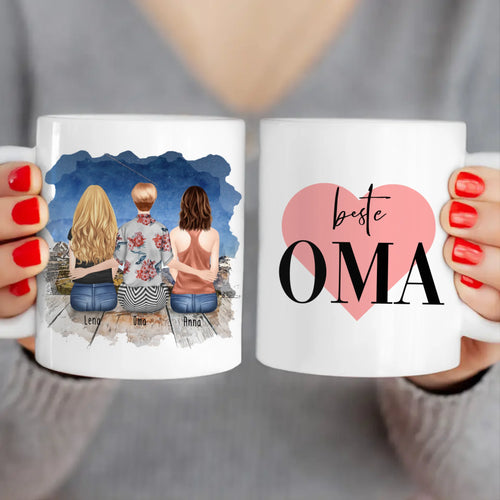 Personalisierte Tasse für Oma (2 Frauen + 1 Oma)