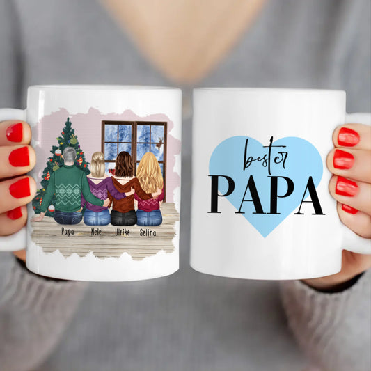 Personalisierte Tasse mit Vater/Tochter (3 Töchter) - Weihnachtstasse