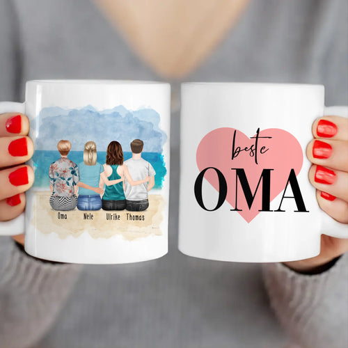 Personalisierte Tasse für Oma (2 Frauen + 1 Mann + 1 Oma)