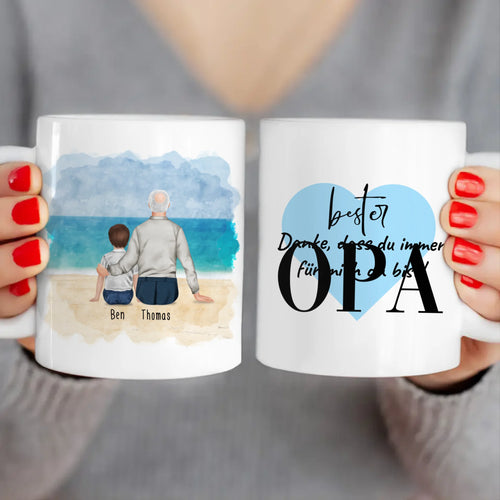 Personalisierte Tasse für Opa (1 Kind + 1 Opa)