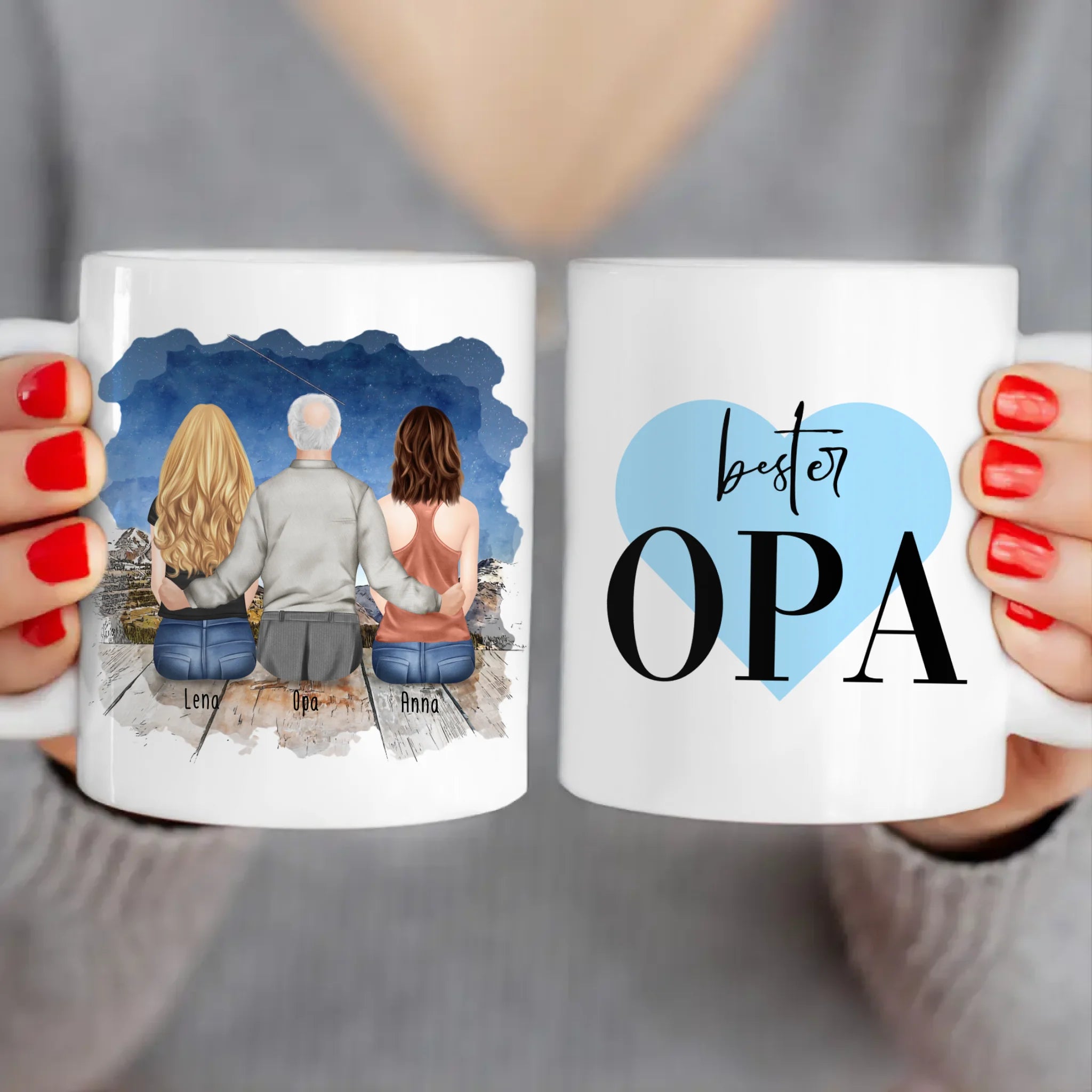 Personalisierte Tasse für Opa (2 Frauen + 1 Opa)