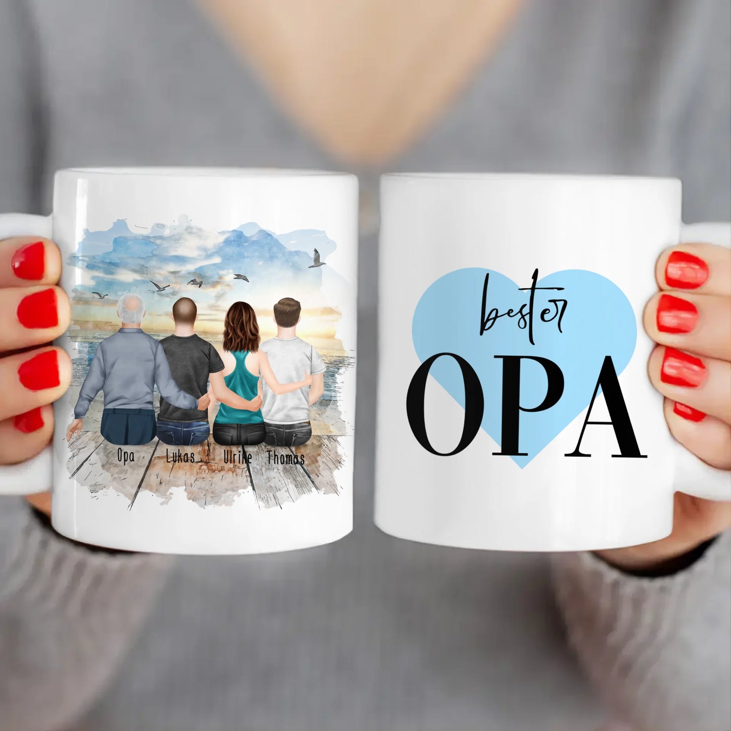 Personalisierte Tasse für Opa (1 Frau + 2 Männer + 1 Opa)