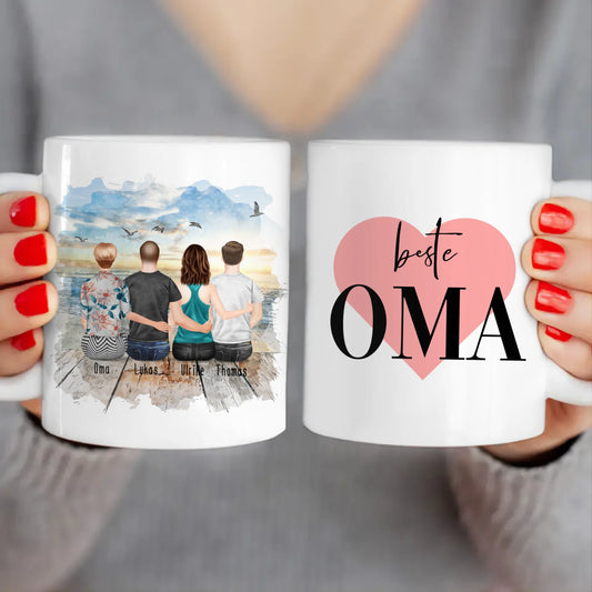 Personalisierte Tasse für Oma (1 Frau + 2 Männer + 1 Oma)