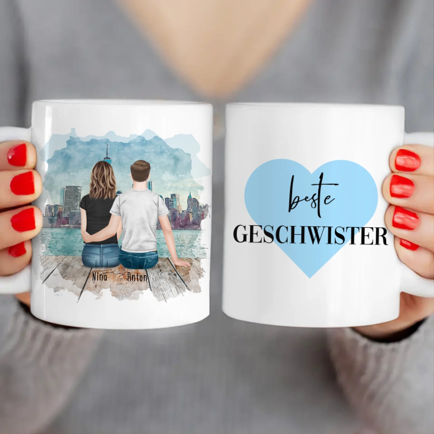 Personalisierte Tasse mit Bruder/Schwester (1 Schwester + 1 Bruder)