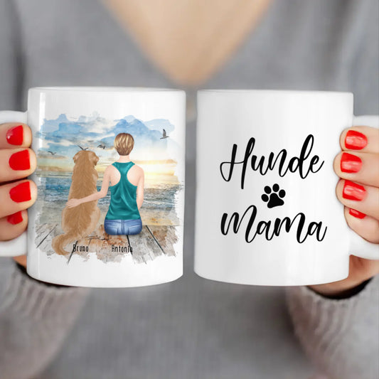 Personalisierte Tasse mit Hund und Frau (1 Hund + 1 Frau)