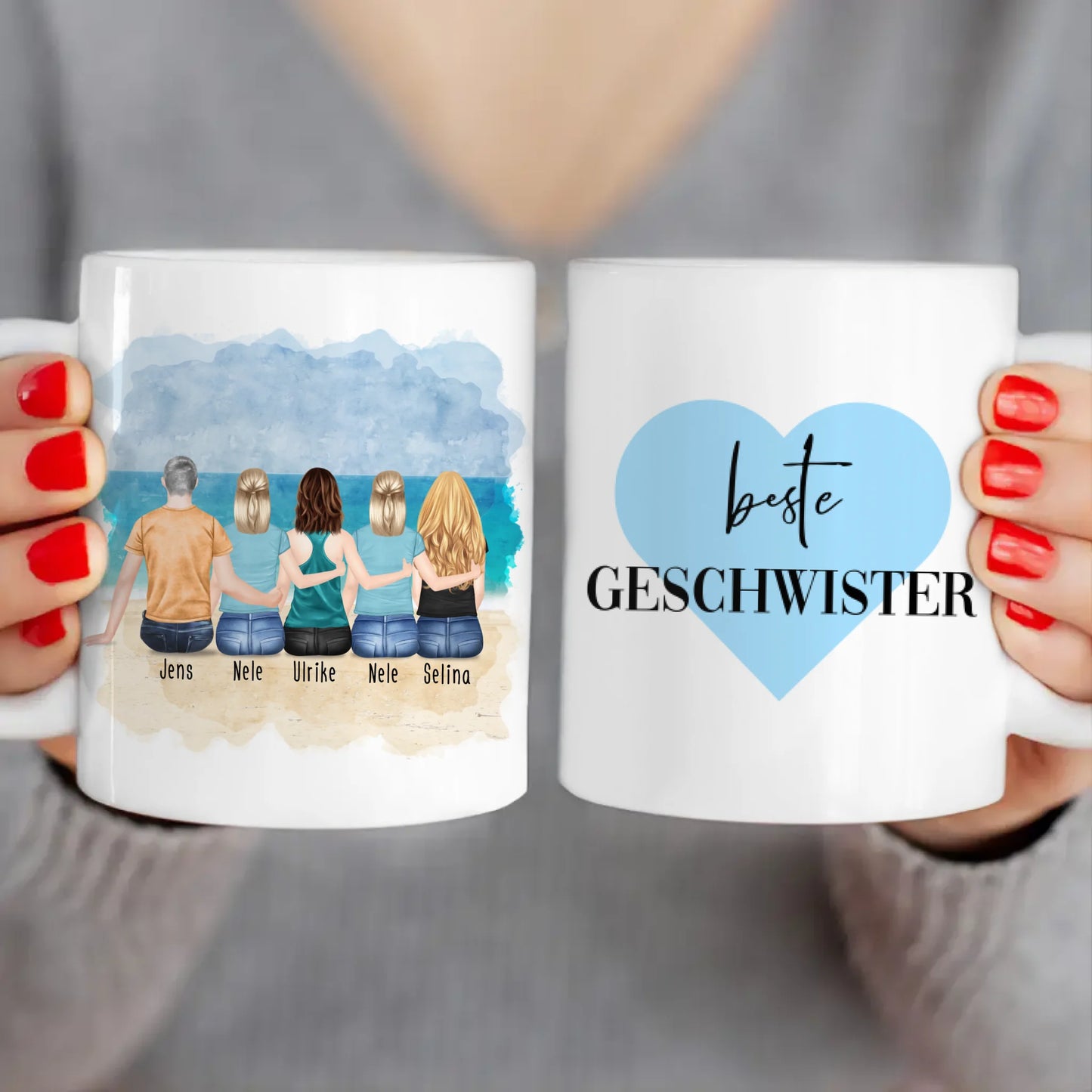 Personalisierte Tasse mit Bruder/Schwester (4 Schwestern + 1 Bruder)