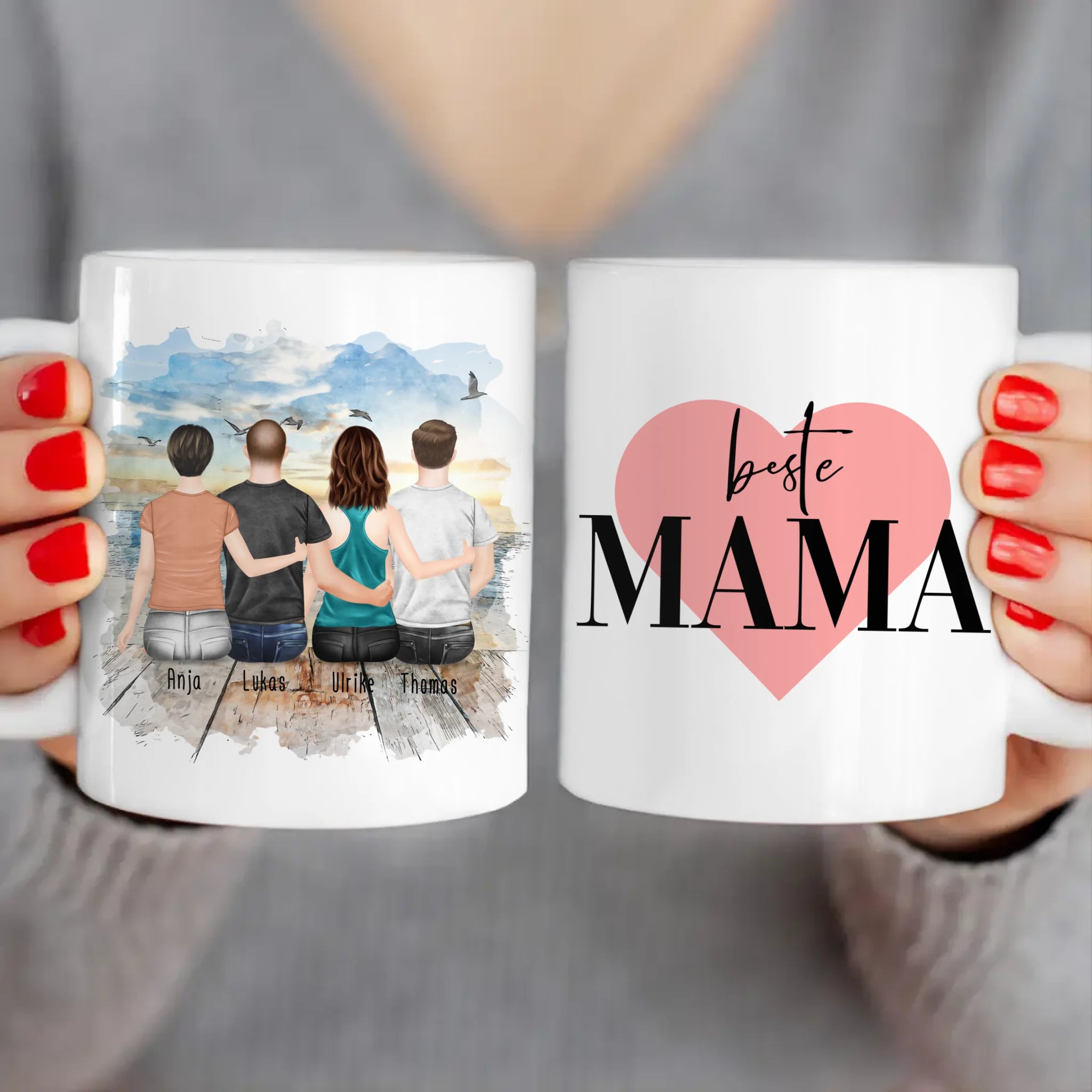 Personalisierte Tasse mit Mutter/Tochter/Sohn (1 Tochter + 2 Söhne)