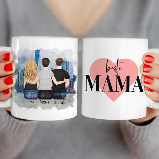 Personalisierte Tasse mit Mutter/Tochter/Sohn (1 Tochter + 1 Sohn)