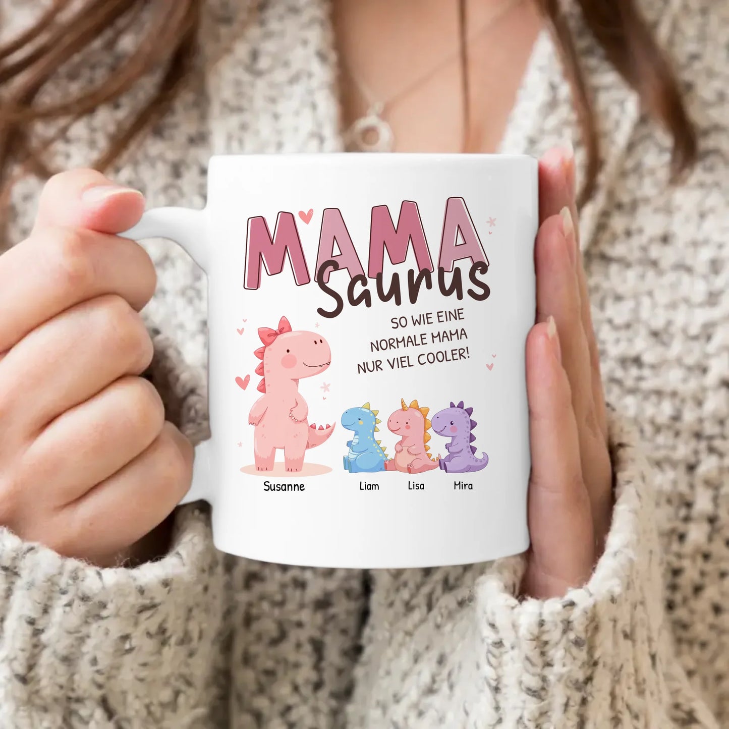 Personalisierte Tasse - Mamasaurus mit 1-10 Kindern