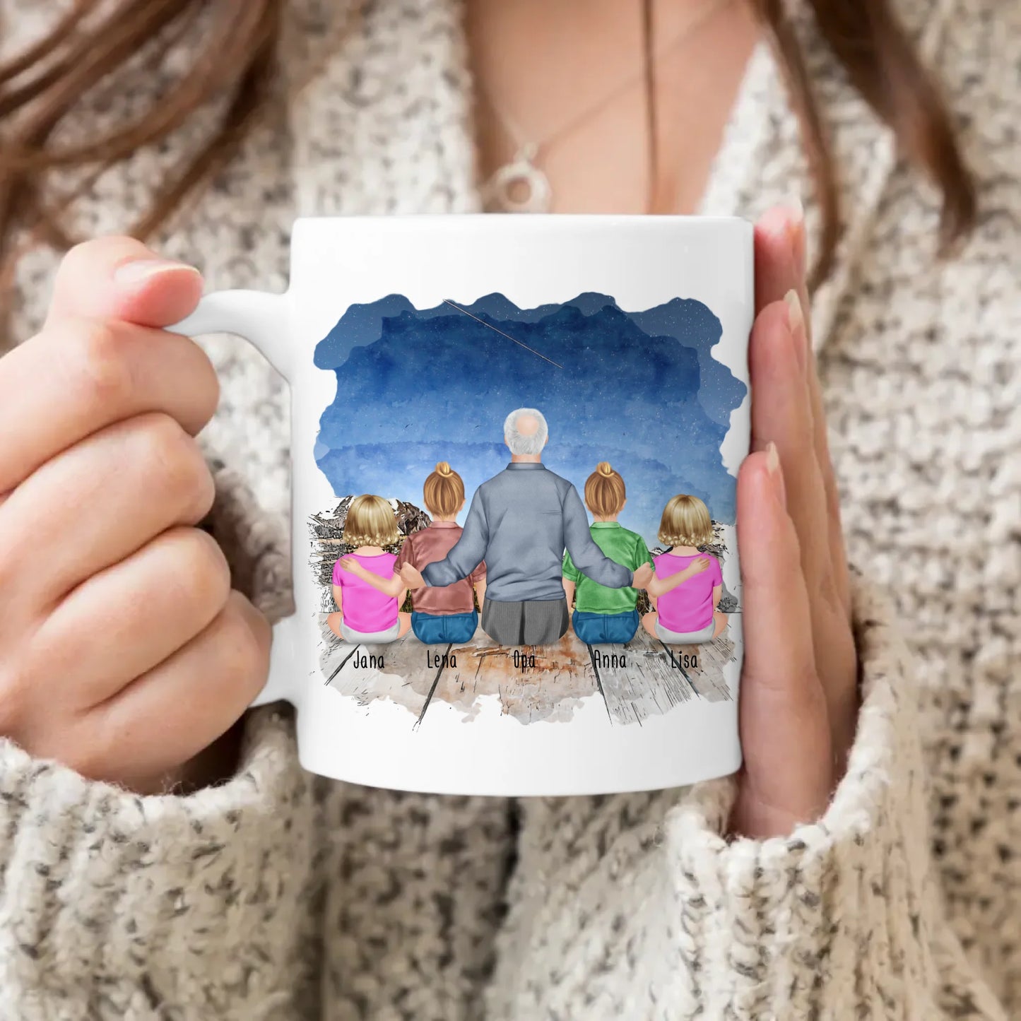 Personalisierte Tasse für Opa (2 Kinder + 2 Babys + 1 Opa)