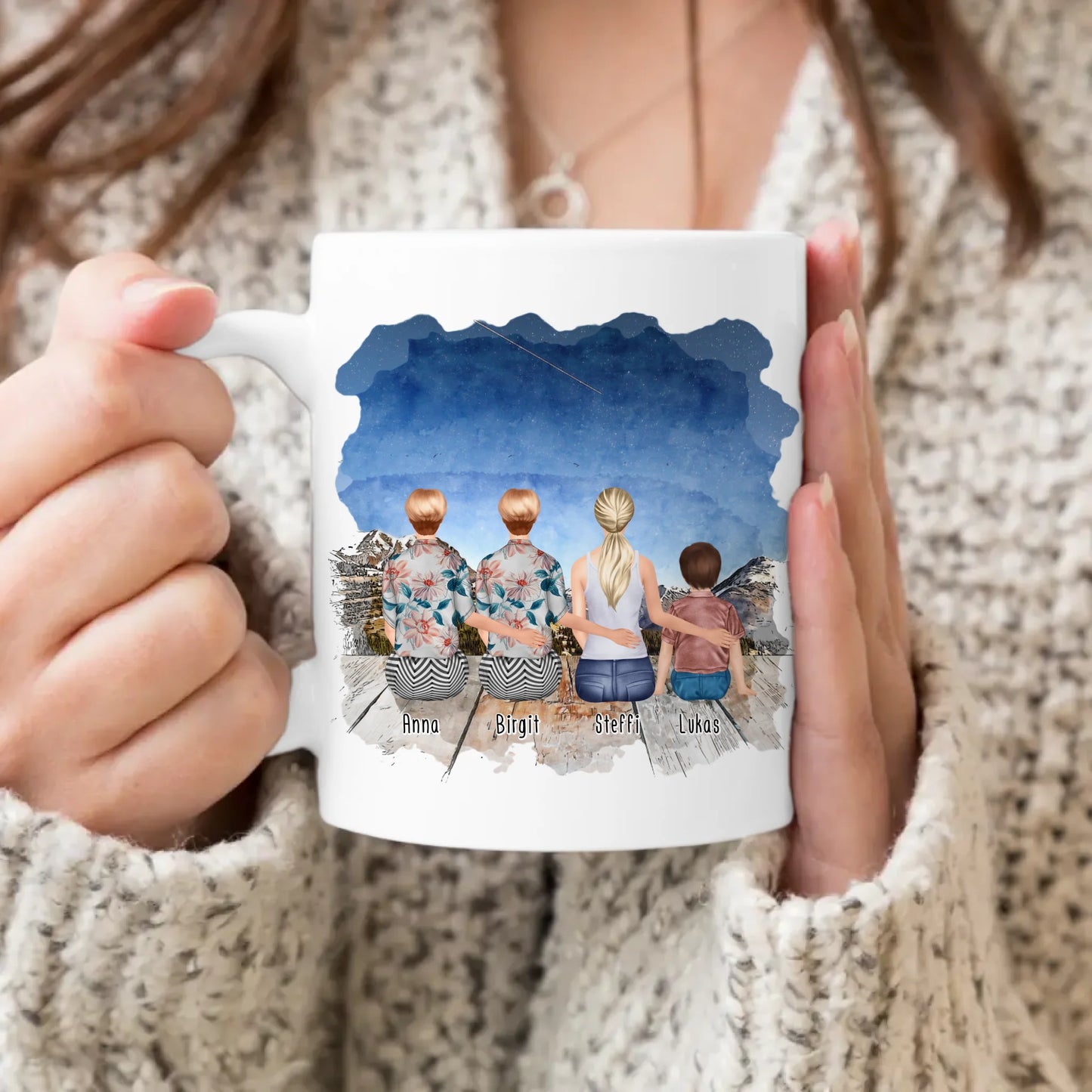 Personalisierte Tasse - 4 Generationen - Uroma, Oma, Mama, Kind