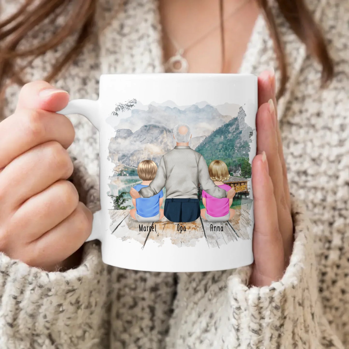 Personalisierte Tasse für Opa (2 Babys + 1 Opa)