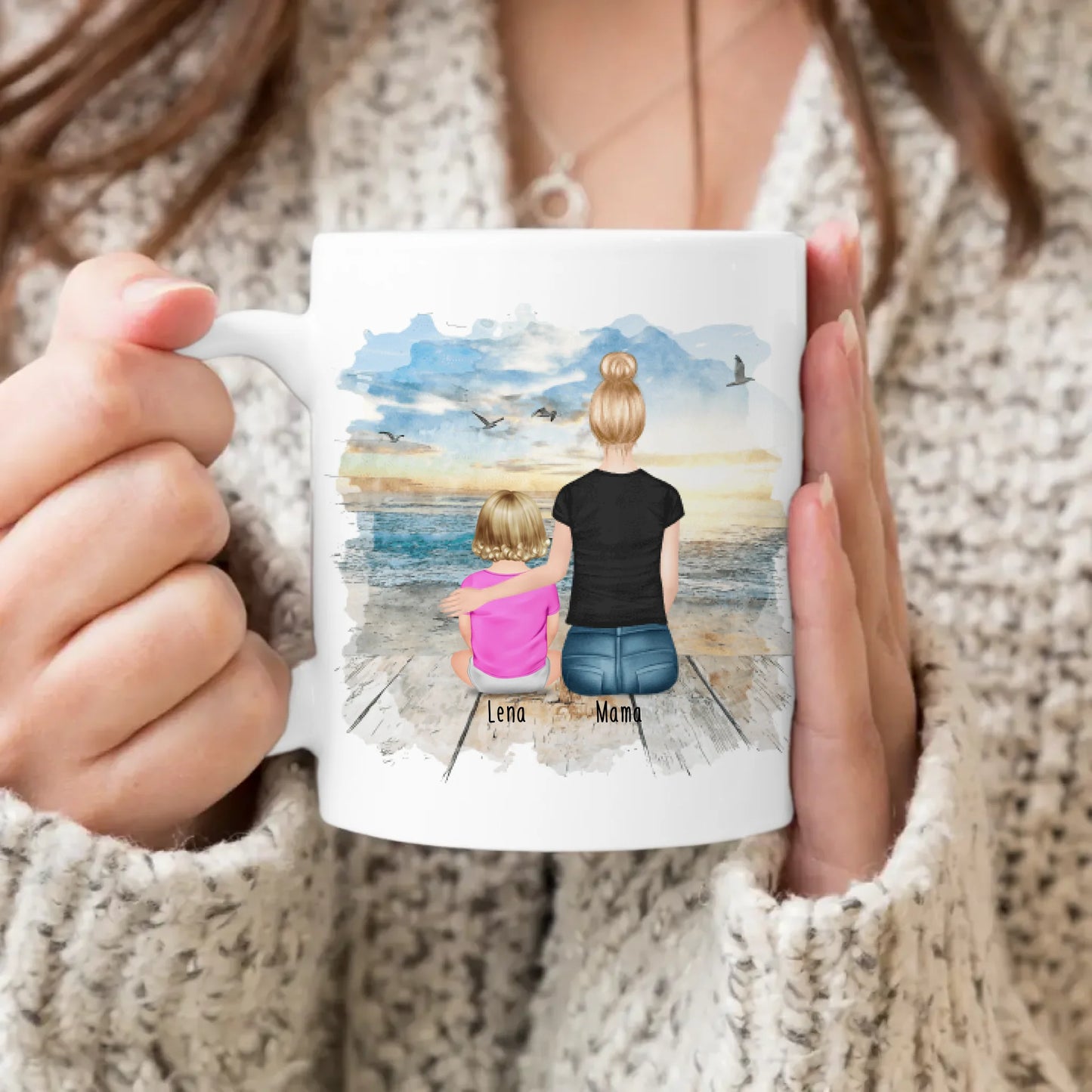 Personalisierte Tasse mit Mutter und Baby (1 Baby + 1 Mutter)