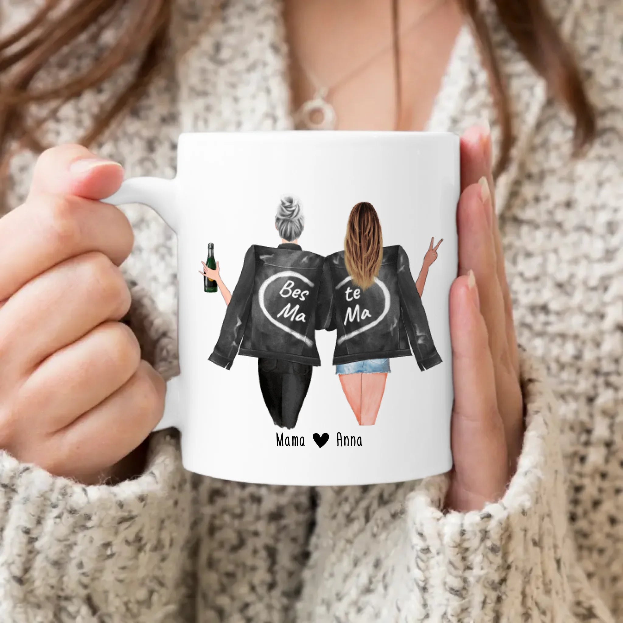 Personalisierte Tasse - Mutter + Tochter mit Jacken