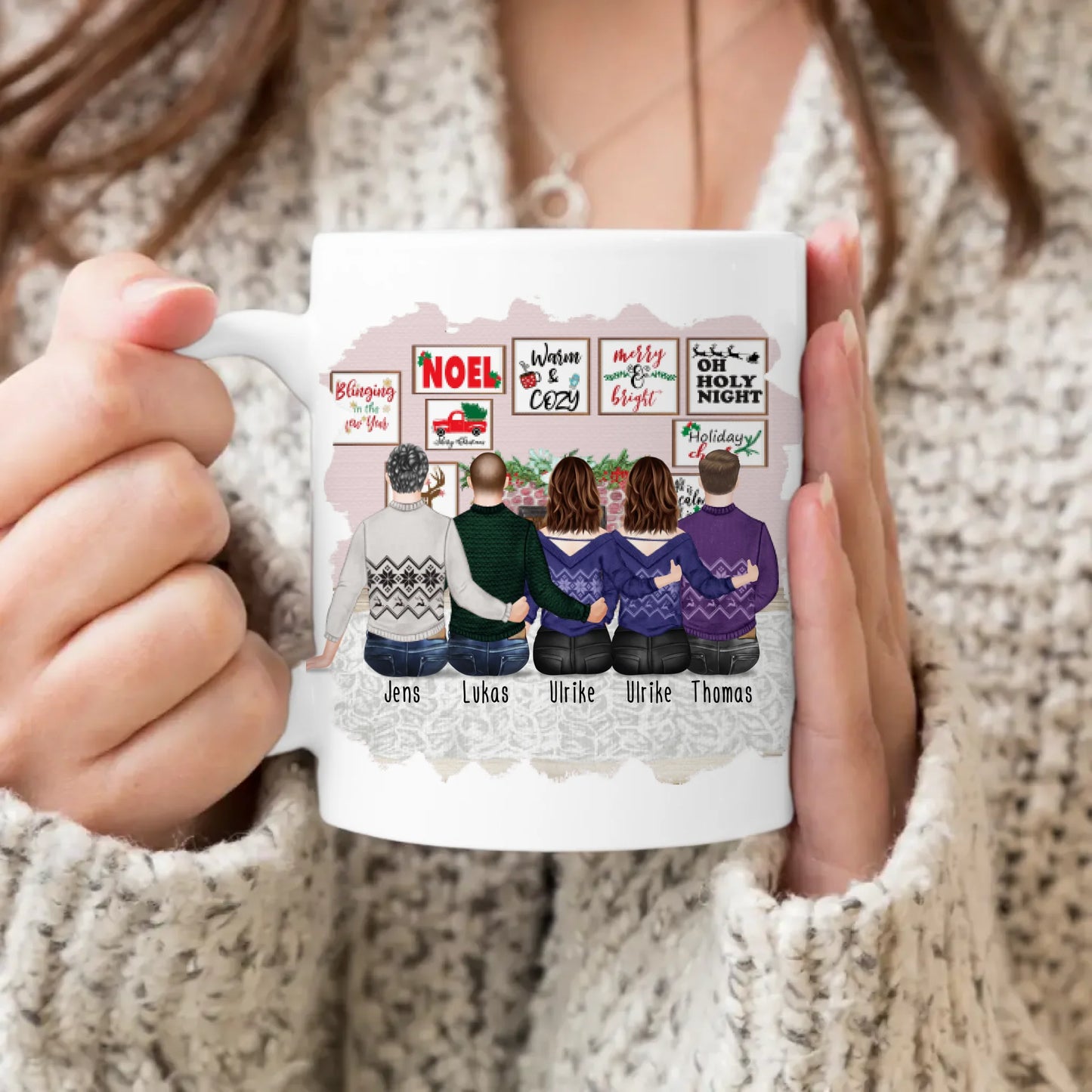 Personalisierte Tasse mit Bruder/Schwester (2 Schwestern + 3 Brüder) - Weihnachtstasse