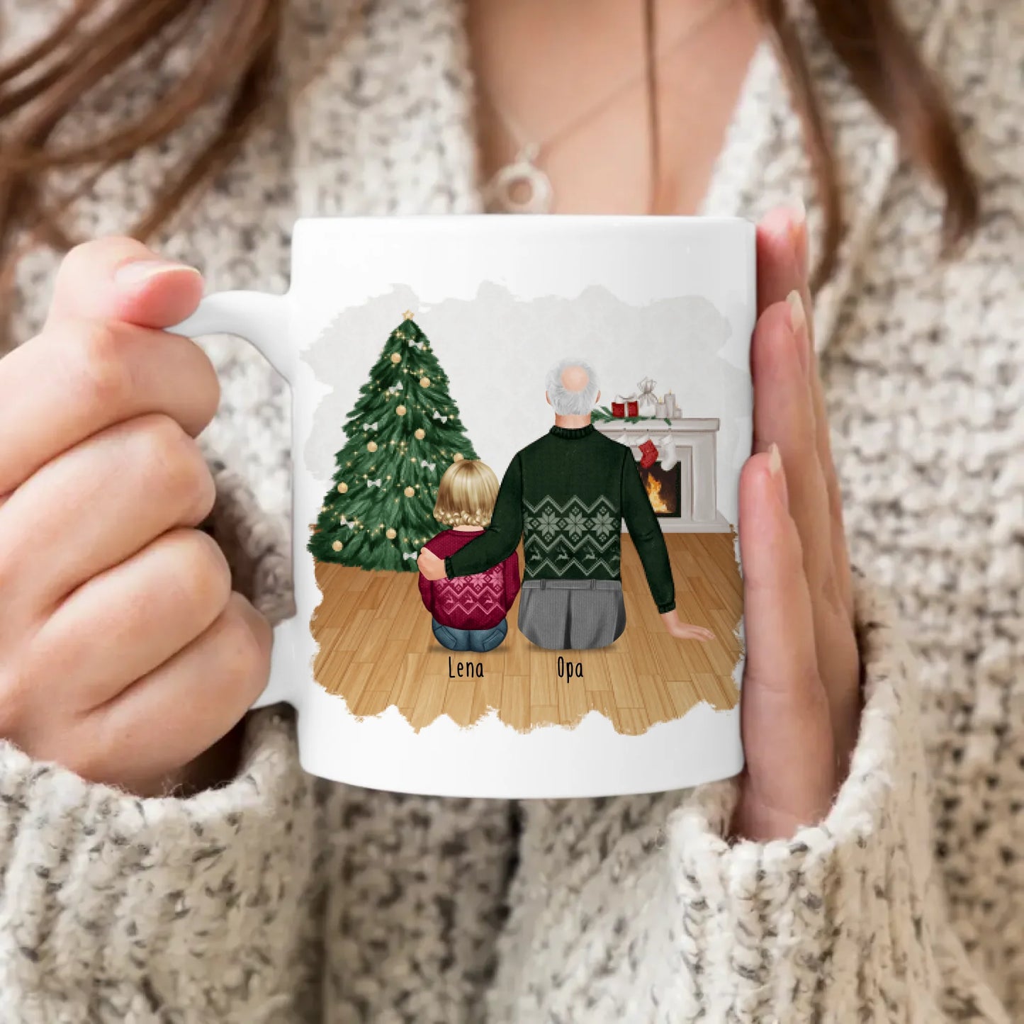 Personalisierte Tasse für Opa (1 Baby + 1 Opa) - Weihnachtstasse