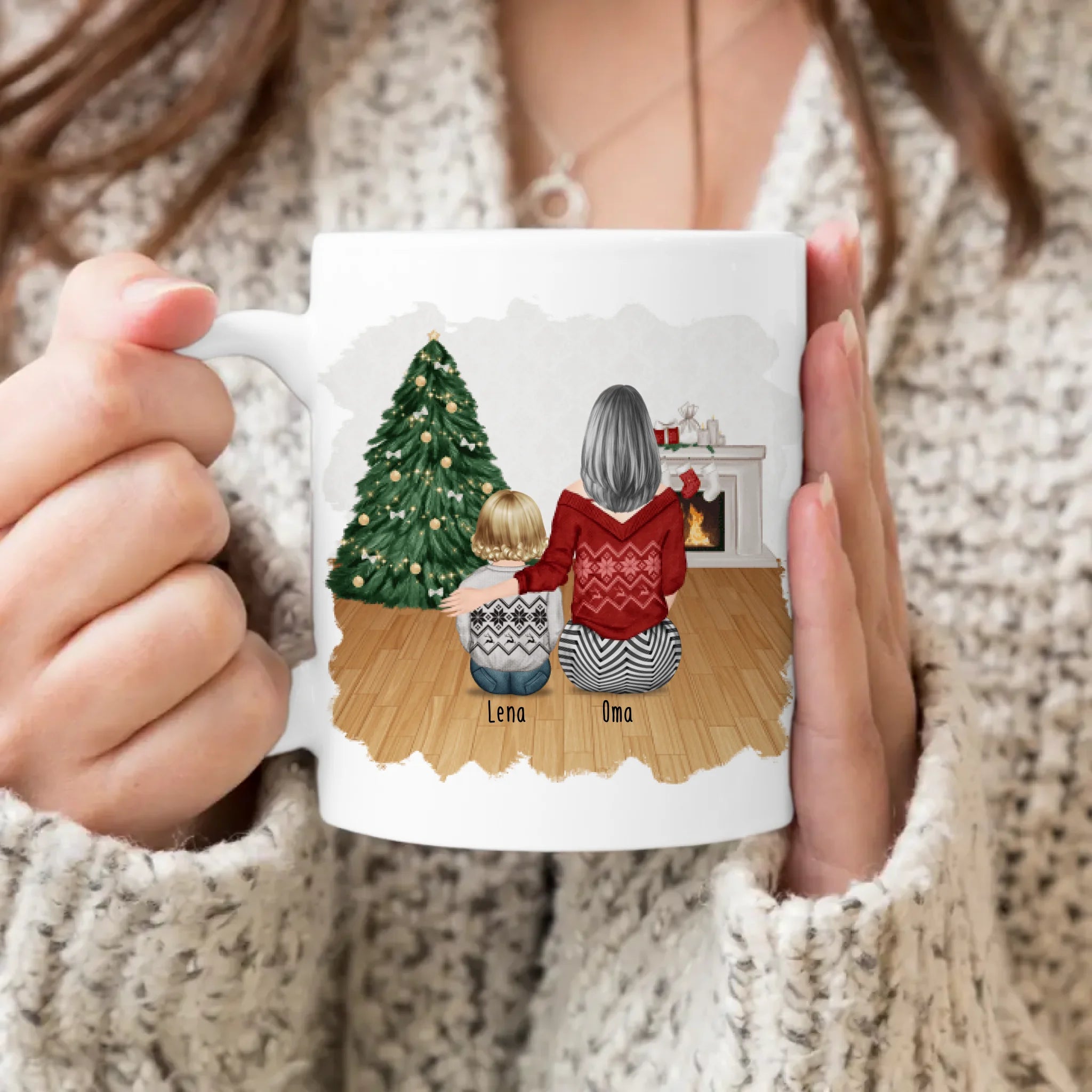 Personalisierte Tasse für Oma (1 Baby + 1 Oma) - Weihnachtstasse