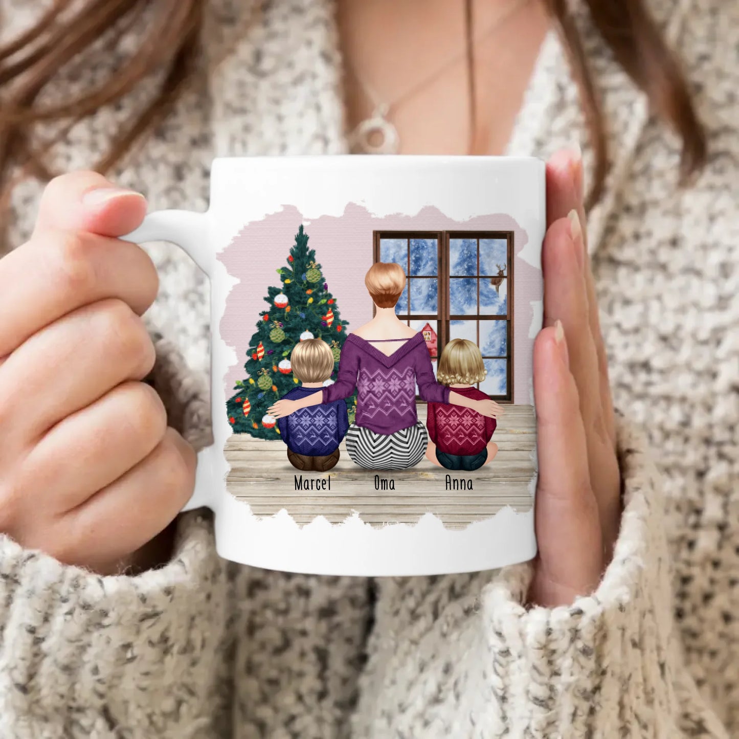 Personalisierte Tasse für Oma (2 Babys + 1 Oma) - Weihnachtstasse