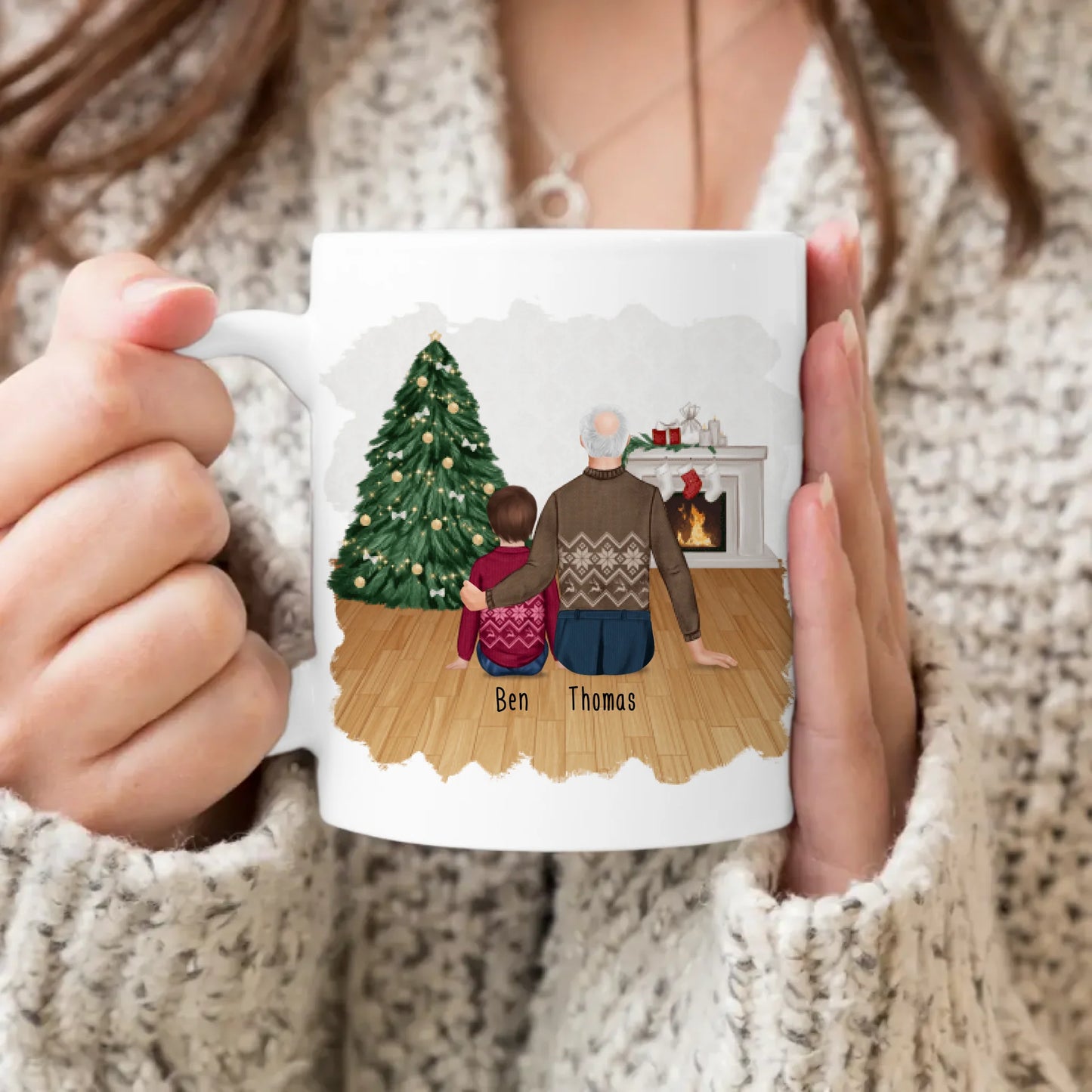 Personalisierte Tasse für Opa (1 Kind + 1 Opa) - Weihnachtstasse