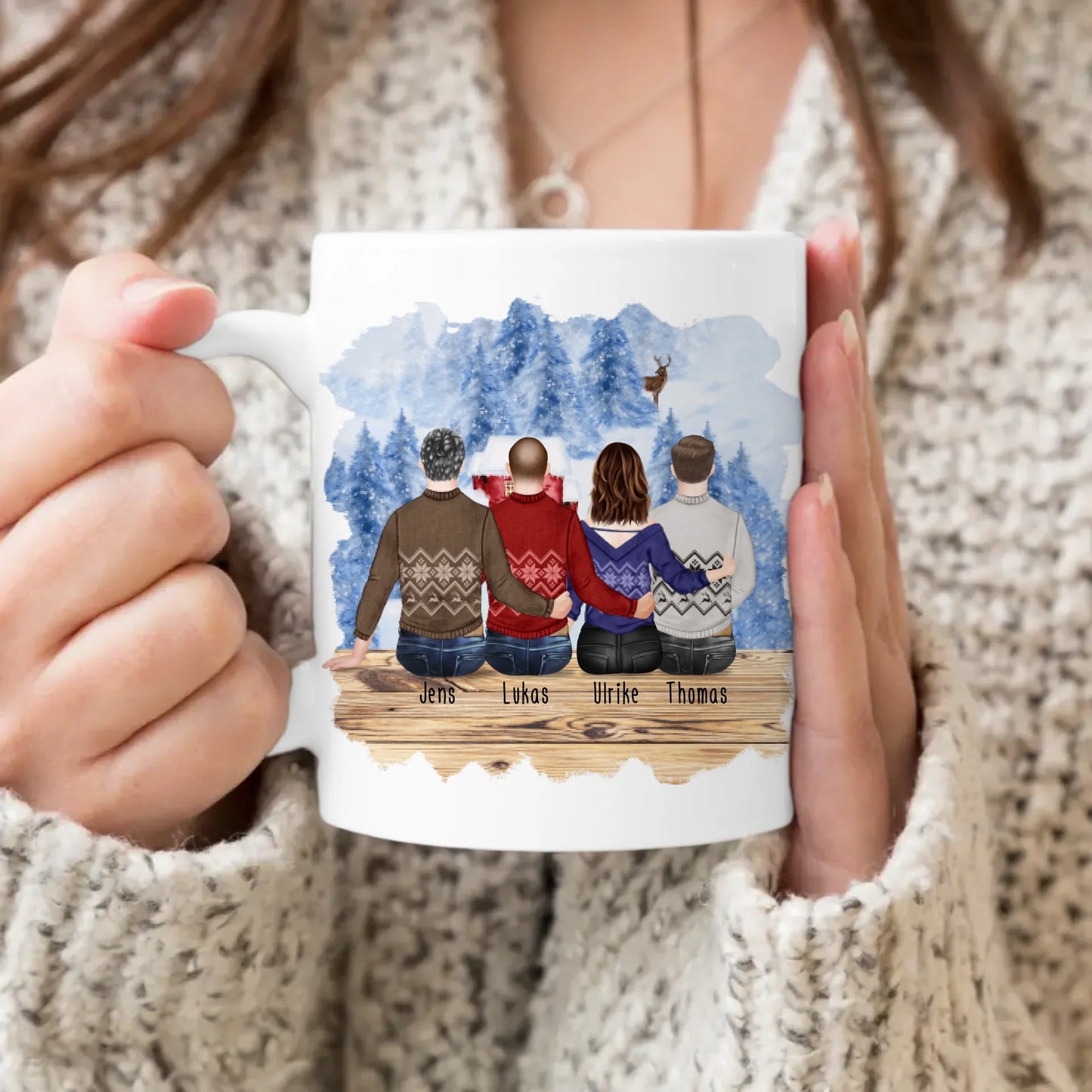 Personalisierte Tasse - Beste Freunde (1 Frau + 3 Männer) - Weihnachtstasse