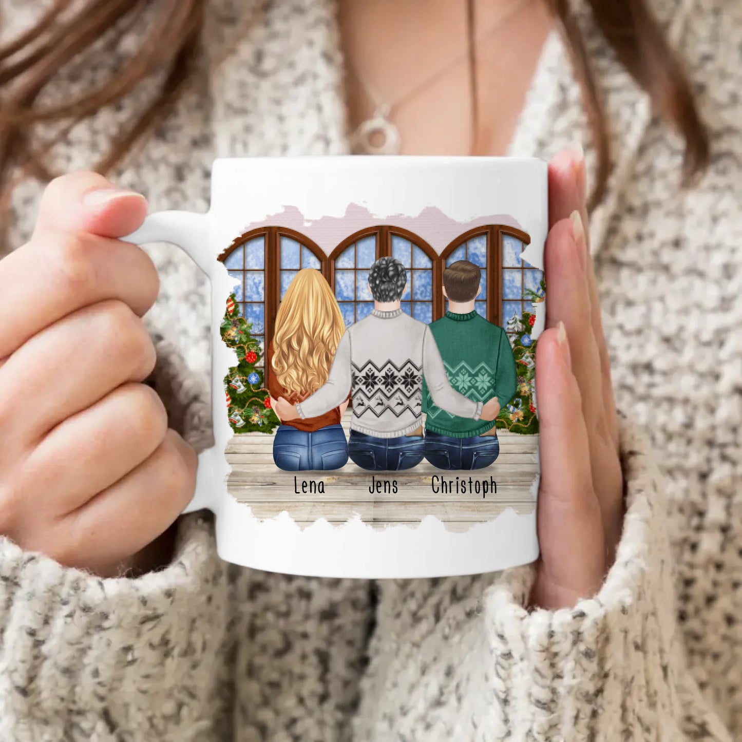 Personalisierte Tasse - Beste Freunde (1 Frau + 2 Männer) - Weihnachtstasse