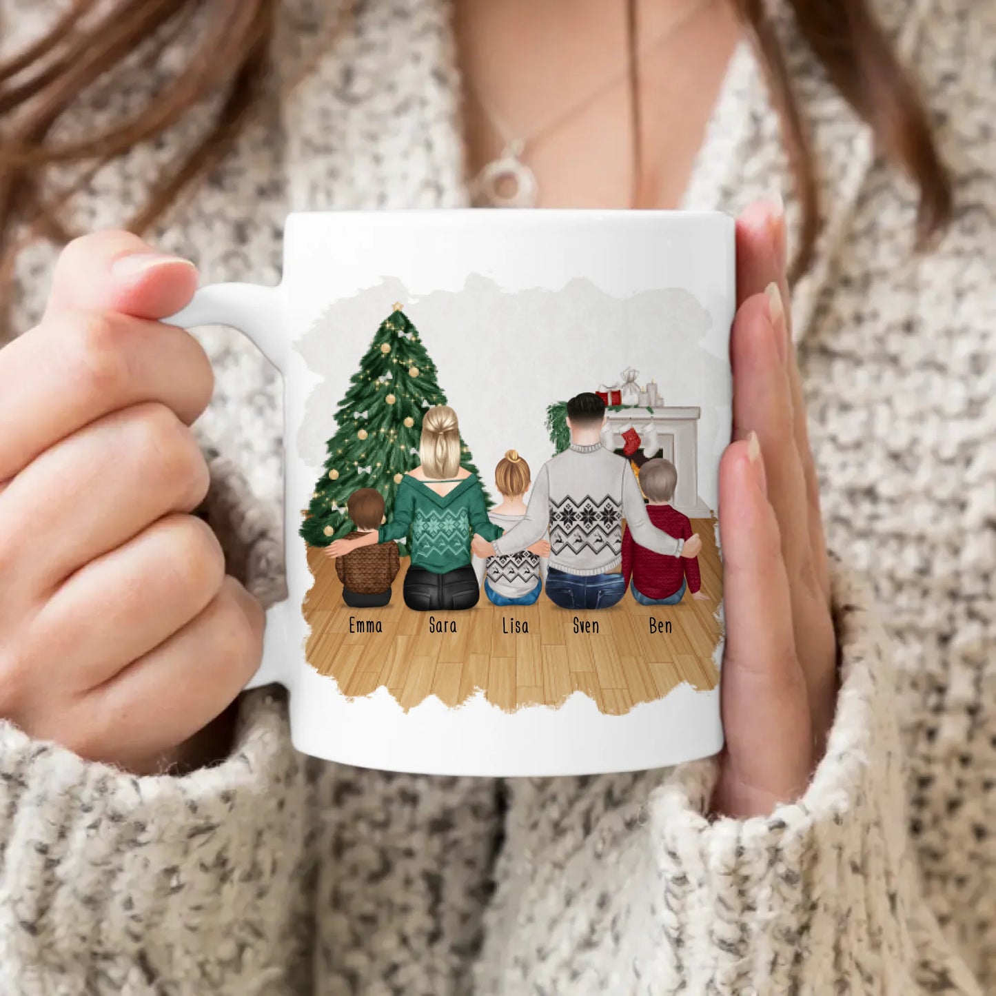 Personalisierte Tasse mit Familie (3 Kinder/Babys) - Weihnachtstasse