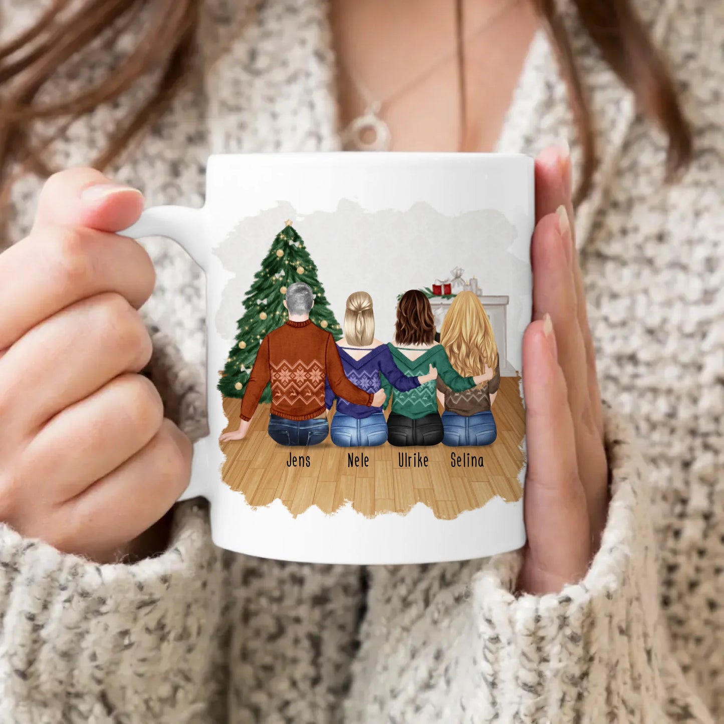 Personalisierte Tasse mit Bruder/Schwester (3 Schwestern + 1 Bruder) - Weihnachtstasse