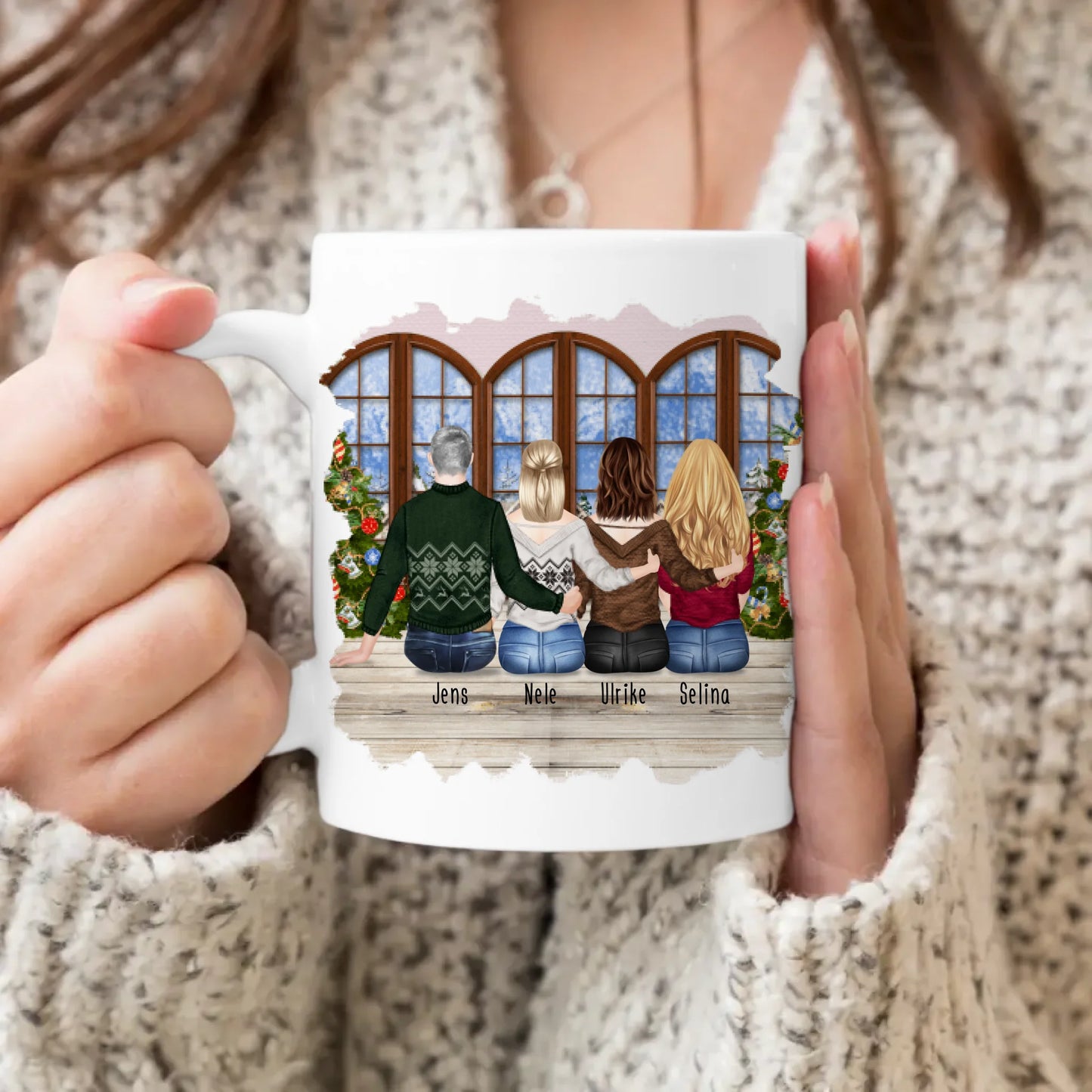 Personalisierte Tasse - Beste Freunde (3 Frauen + 1 Mann) - Weihnachtstasse