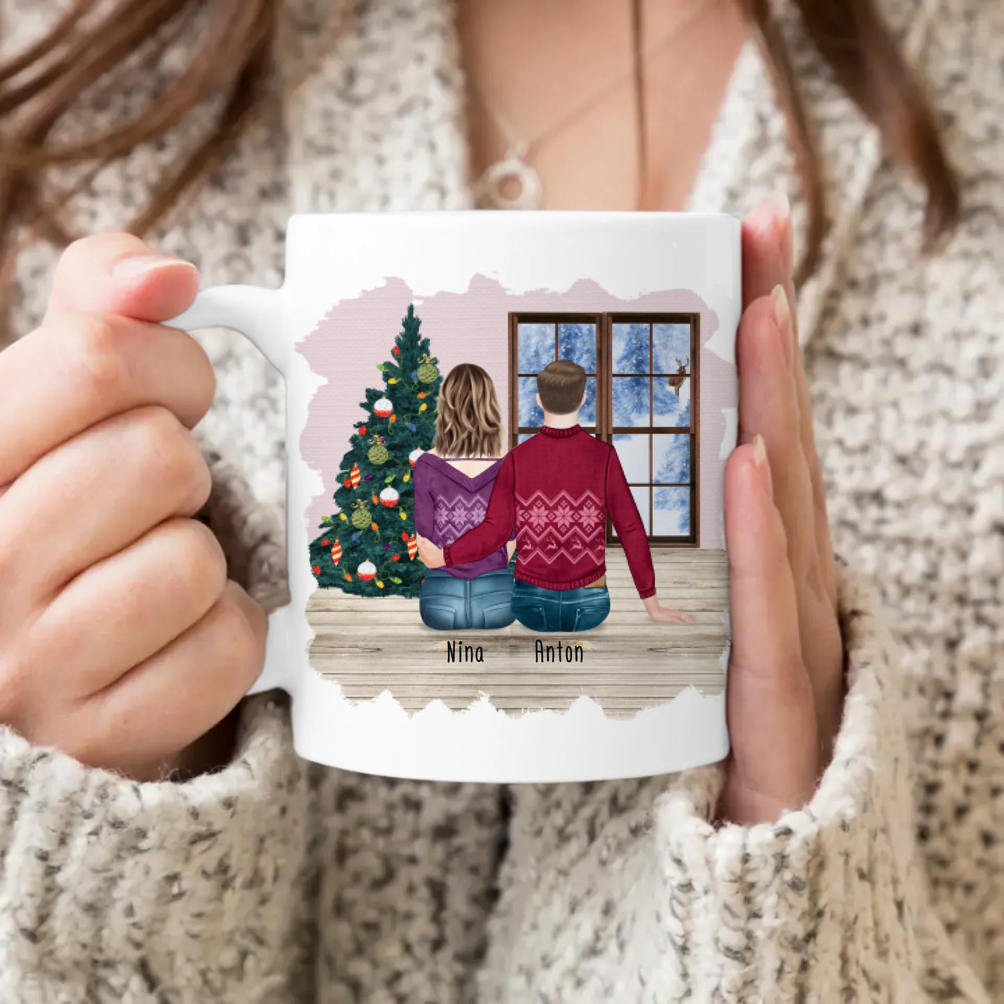 Personalisierte Tasse mit Bruder/Schwester (1 Schwester + 1 Bruder) - Weihnachtstasse