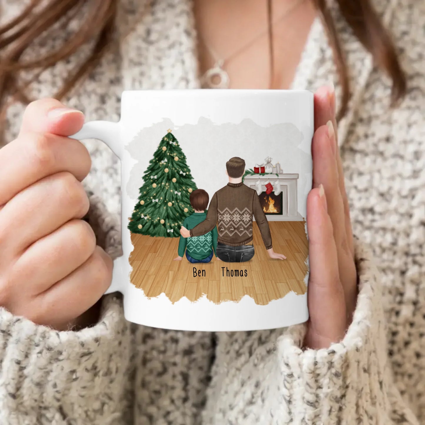 Personalisierte Tasse mit Vater/Kind (1 Kind/Baby) - Weihnachtstasse