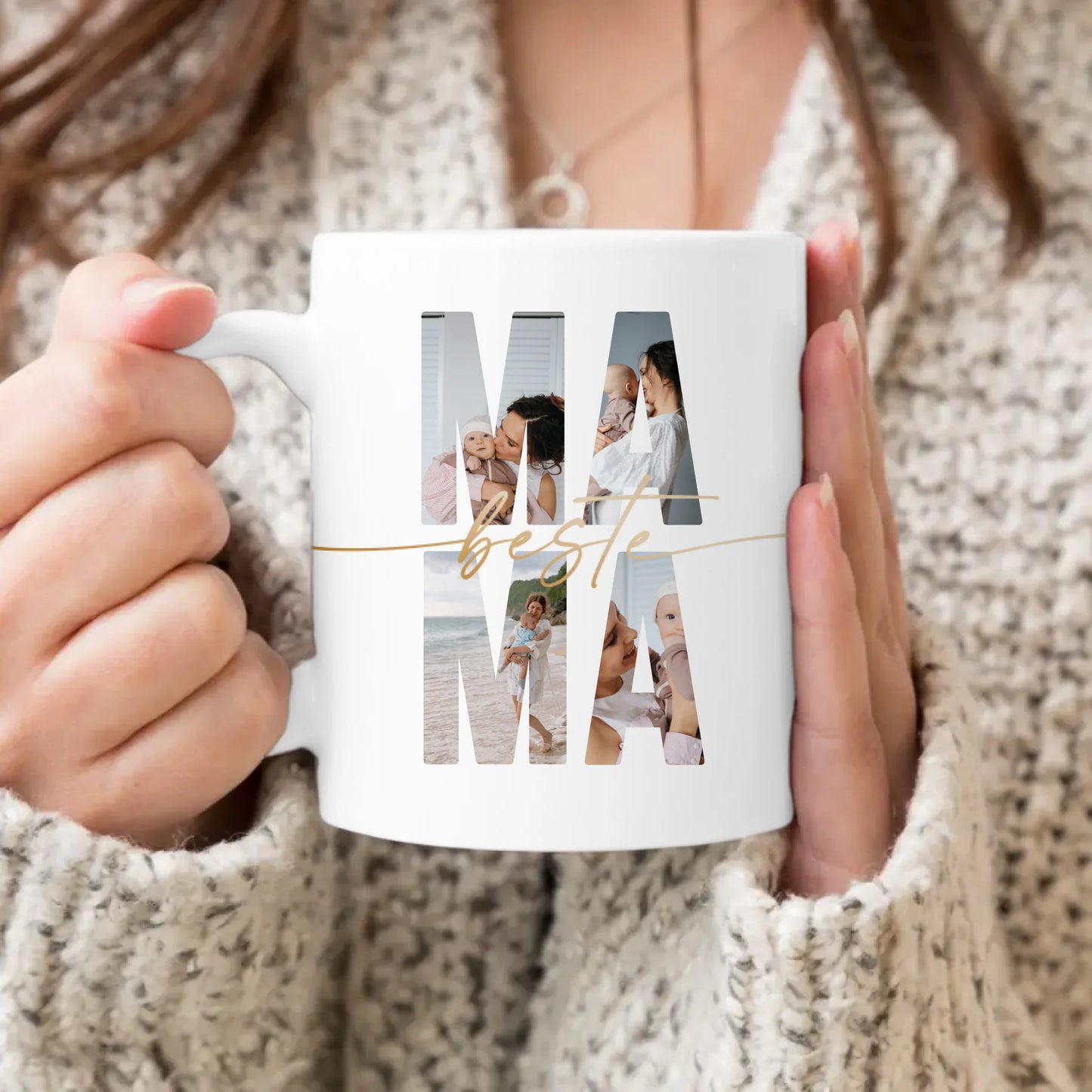 Personalisierte Tasse mit Mama Schriftzug und deinen Bildern