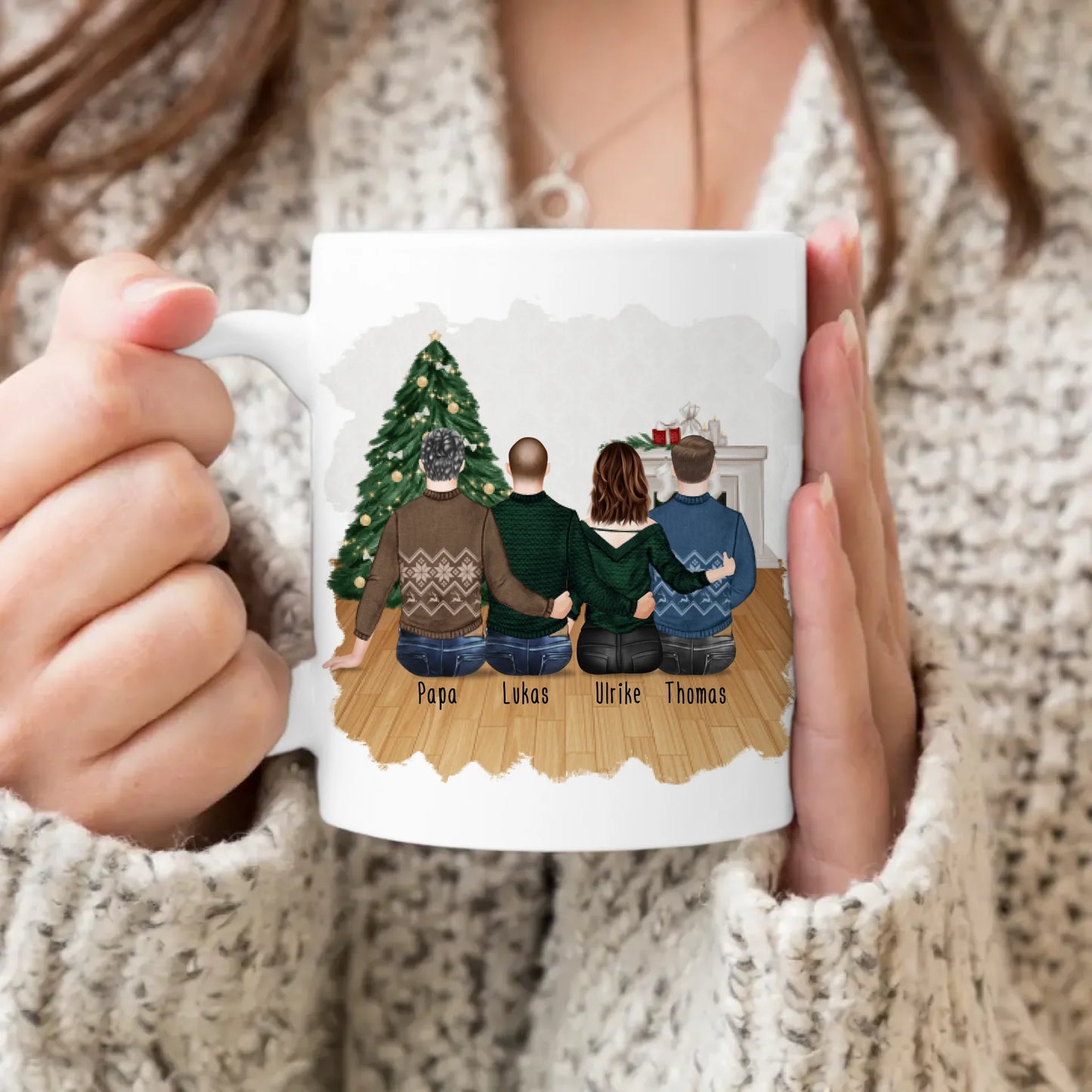 Personalisierte Tasse mit Vater/Tochter/Sohn (1 Tochter + 2 Söhne) - Weihnachtstasse