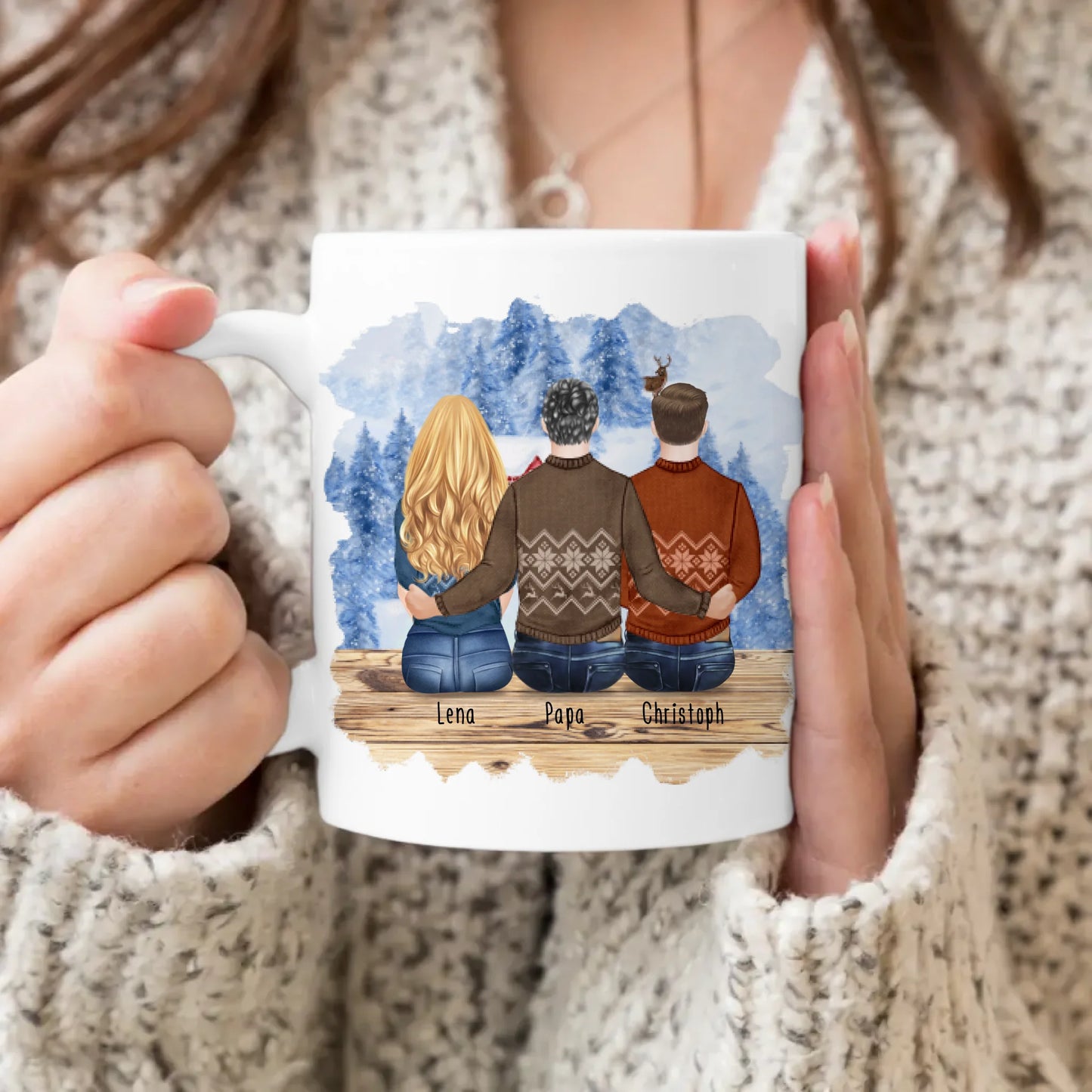 Personalisierte Tasse mit Vater/Tochter/Sohn (1 Tochter + 1 Sohn) - Weihnachtstasse