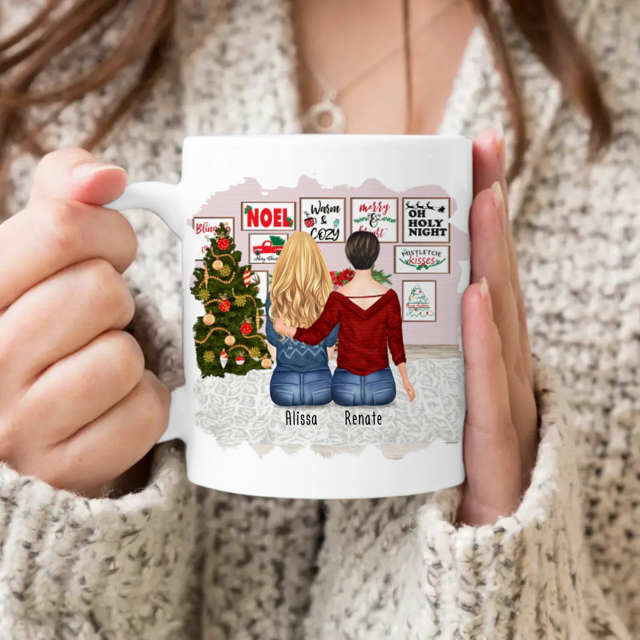 Personalisierte Tasse mit Mutter/Tochter (1 Tochter) - Weihnachtstasse