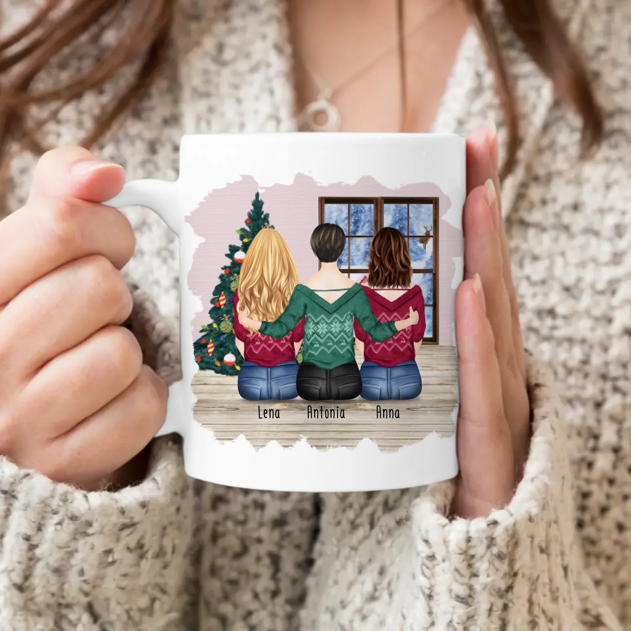 Personalisierte Tasse mit Mutter/Tochter (2 Töchter) - Weihnachtstasse