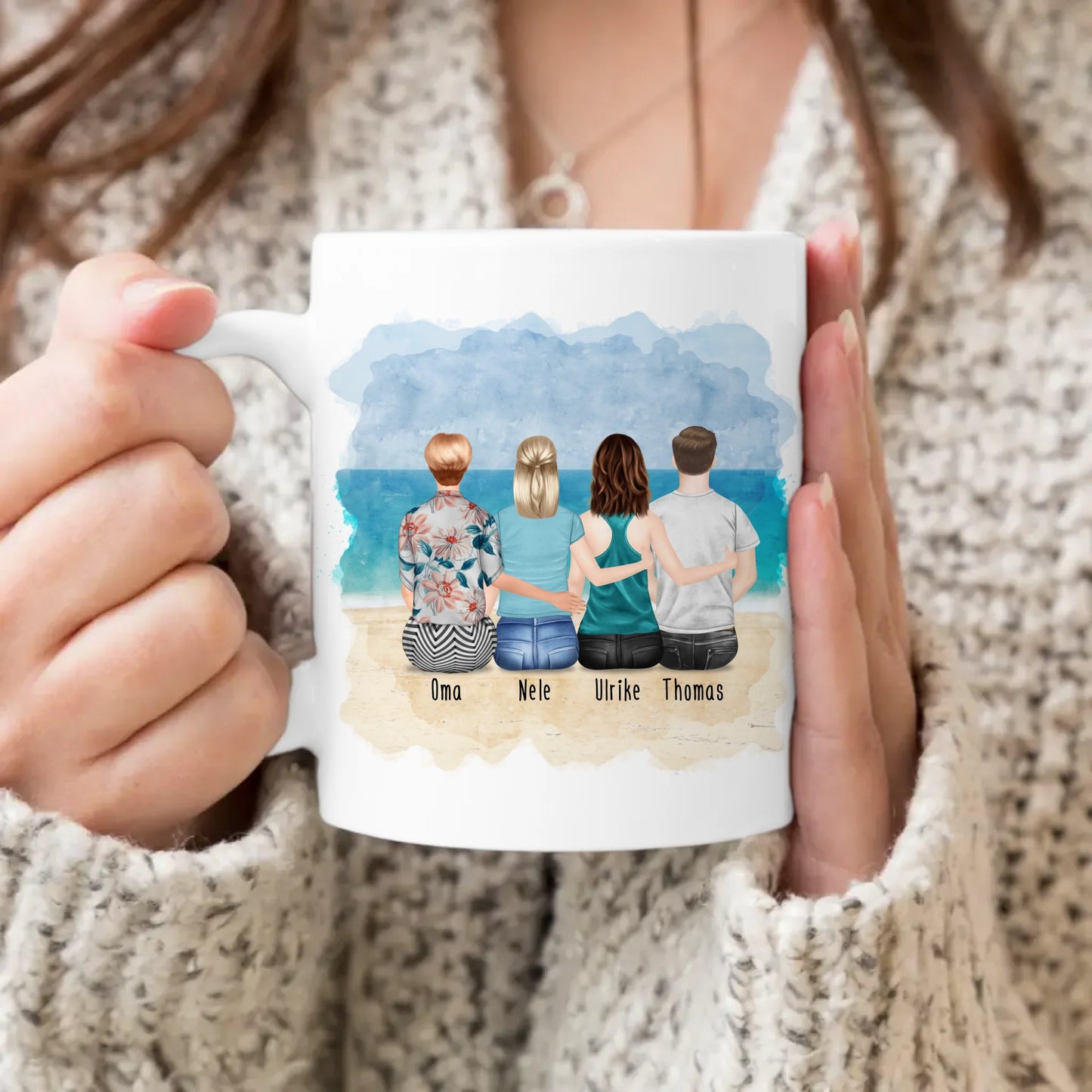 Personalisierte Tasse für Oma (2 Frauen + 1 Mann + 1 Oma)